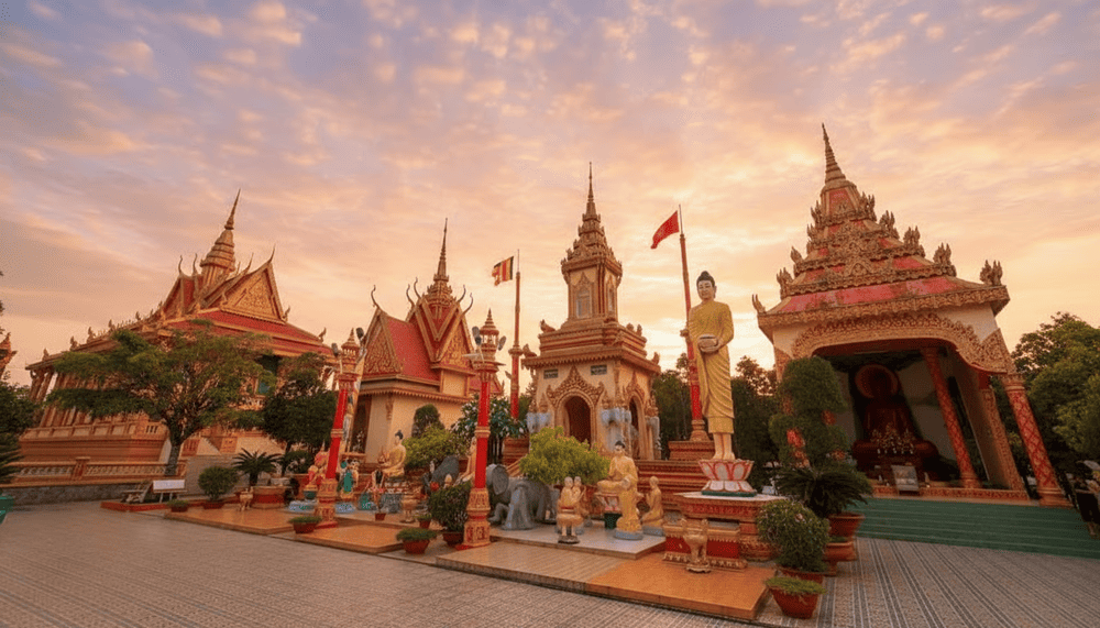 Ngôi chùa có kiến trúc độc đáo, rất đặc trưng của người Khmer